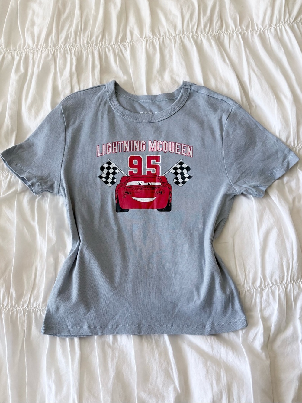 Lightning McQueen 95 Graphic Tee - Light Blue with Red Print
